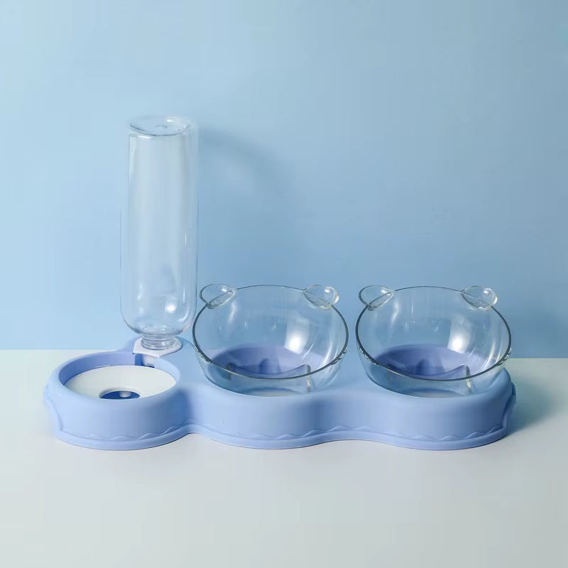 Pet Cat Automatic Feeder Plastic 3-In-1 Dog Food Bowl Double Bowls Automatic Water Reservoir Drinker Cat Feeding Accessories