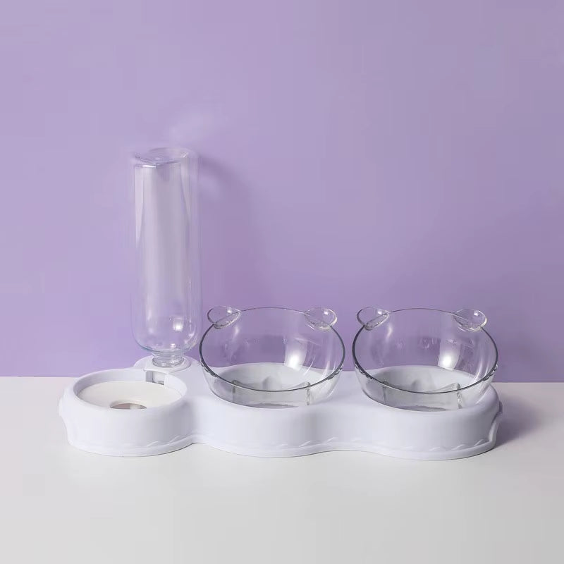 Pet Cat Automatic Feeder Plastic 3-In-1 Dog Food Bowl Double Bowls Automatic Water Reservoir Drinker Cat Feeding Accessories