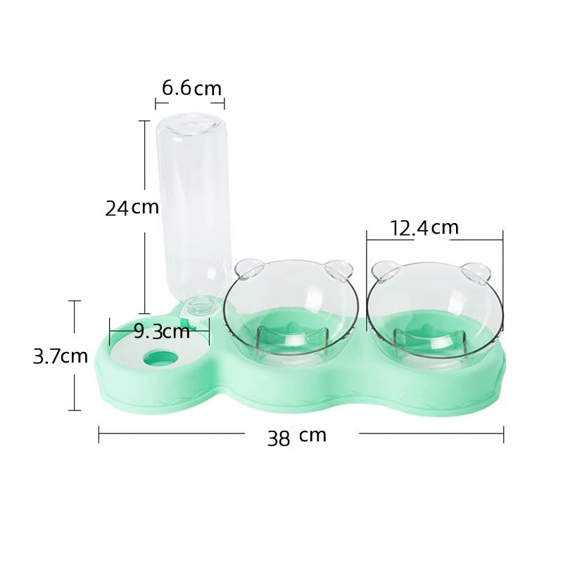 Pet Cat Automatic Feeder Plastic 3-In-1 Dog Food Bowl Double Bowls Automatic Water Reservoir Drinker Cat Feeding Accessories