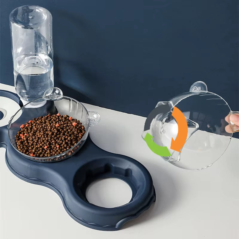 Pet Cat Automatic Feeder Plastic 3-In-1 Dog Food Bowl Double Bowls Automatic Water Reservoir Drinker Cat Feeding Accessories